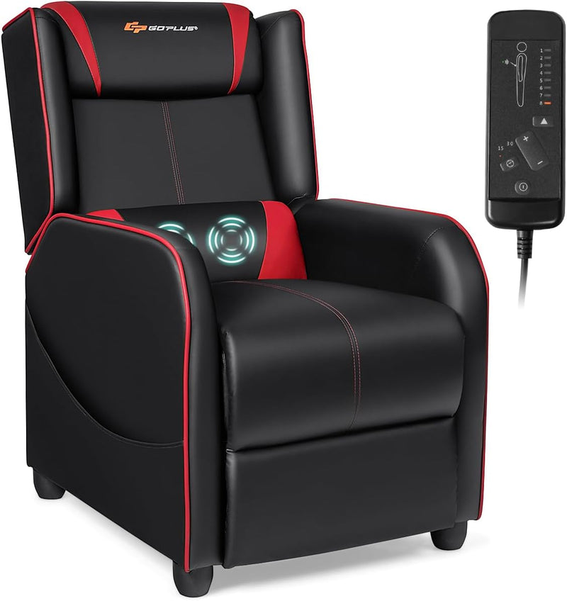 Load image into Gallery viewer, Goplus Massage Gaming Recliner Chair, Racing Style PU Leather Single Recliner Sofa with Footrest
