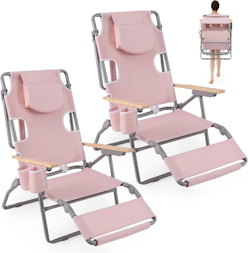 Load image into Gallery viewer, Goplus 3-in-1 Foldable Beach Chair Heavy-Duty Recliner for Camping Poolside Sunbathing
