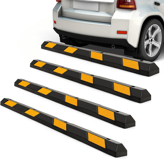 Goplus Rubber Parking Curb, 72" Heavy Duty Packing Block Parking Target with 8 High Reflective Yellow Safety Stripes