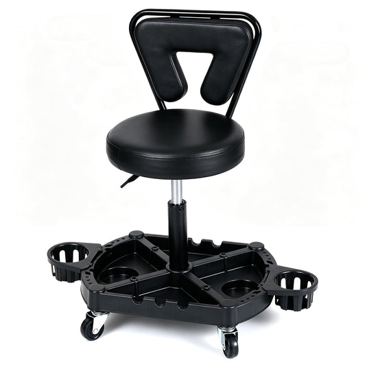 Goplus 360° Swivel Rolling Shop Stool | Height Adjustable with Tool Tray