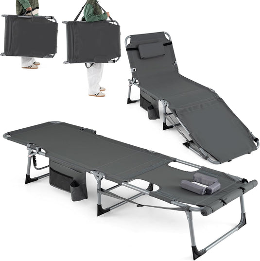 Goplus Tanning Chair with Face Arm Holes w/4-Level Backrest & Head Pillow for Pool Beach