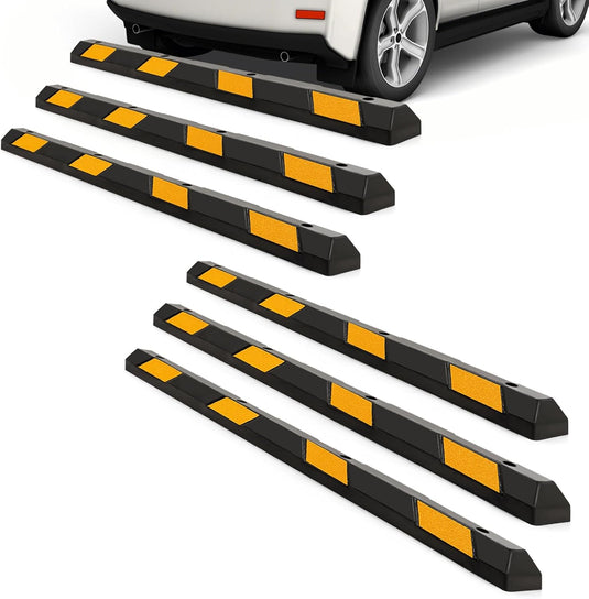Goplus Rubber Parking Curb, 72" Heavy Duty Packing Block Parking Target with 8 High Reflective Yellow Safety Stripes