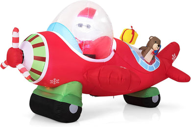 Goplus 7.2 Ft Animated Inflatable Santa on Plane Pre-lit Blow up Yard Decoration