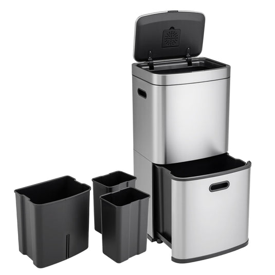Goplus 13 Gal Stainless Steel Kitchen Trash Can w/Recycling Bin