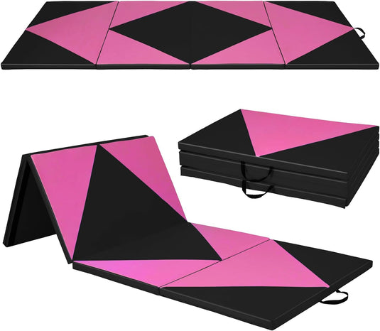 Goplus Folding Gymnastics Mat, 10’ x 4’ x 2’’ Thick Tumbling Mats with PU Leather, Hook & Loop Fasteners