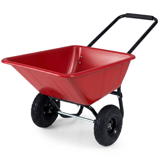 Goplus Dual-Wheel Wheelbarrow, Heavy-Duty Garden Utility Cart w/Pneumatic Tires, 330LBS Capacity