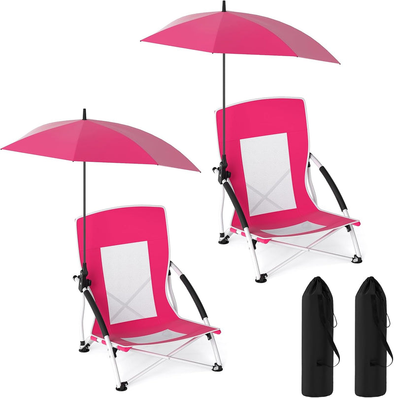 Load image into Gallery viewer, Goplus 330lbs Folding Backpack Chairs for Adults with Adjustable Parasol for Lawn Camping
