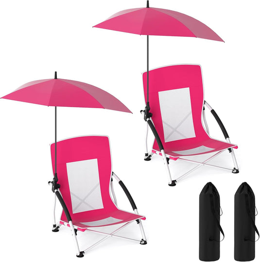 Goplus 330lbs Folding Backpack Chairs for Adults with Adjustable Parasol for Lawn Camping