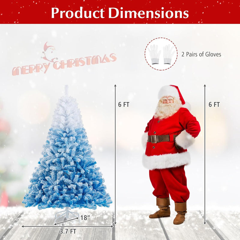Load image into Gallery viewer, Goplus Snow Flocked Christmas Tree with Lush Branch Tips &amp; Foldable Metal Stan ( Blue Gradient &amp; White )
