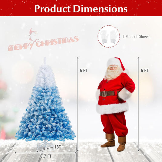 Goplus Snow Flocked Christmas Tree with Lush Branch Tips & Foldable Metal Stan ( Blue Gradient & White )