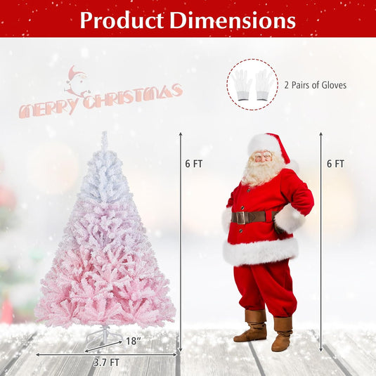 Goplus Pink Gradient & White Snow Flocked Christmas Tree | Home Office Decoration