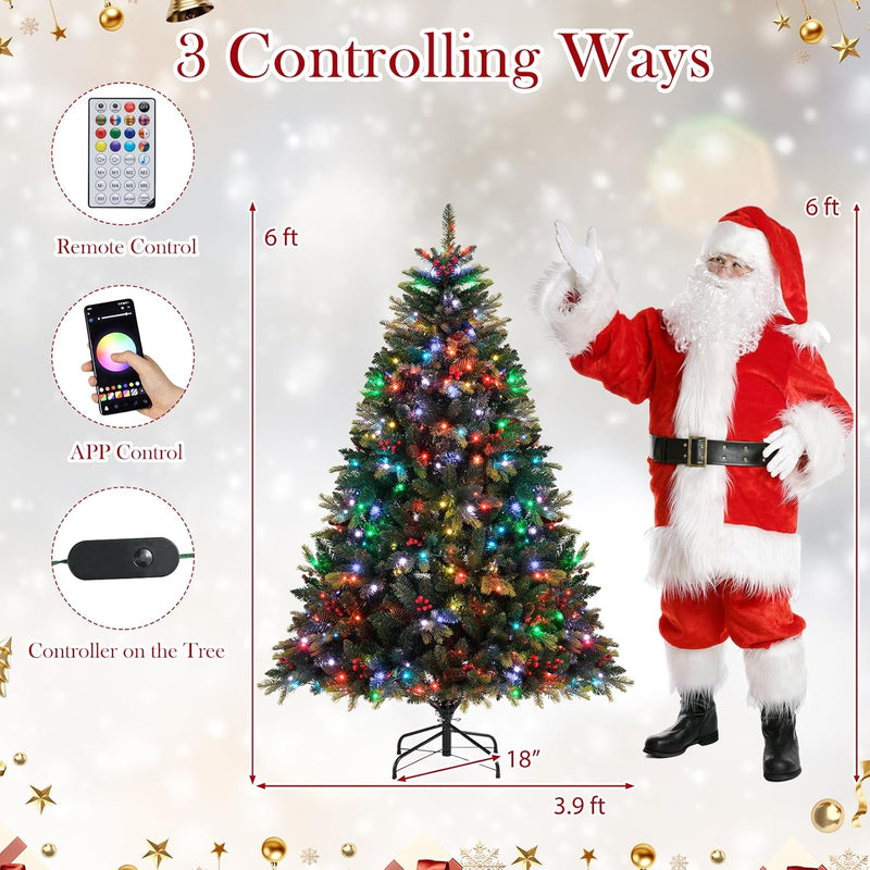 Load image into Gallery viewer, Goplus Smart Pre-Lit Artificial Christmas Tree with Remote Control APP-Controlled Multicolored RGB Lights
