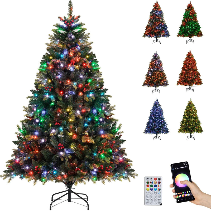 Load image into Gallery viewer, Goplus Smart Pre-Lit Artificial Christmas Tree with Remote Control APP-Controlled Multicolored RGB Lights
