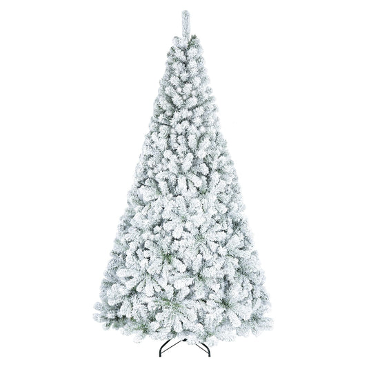 Goplus 6FT/9FT Artificial Christmas Tree Unlit Flocked Xmas Tree with Full Branch Tips & Folding Metal Stand