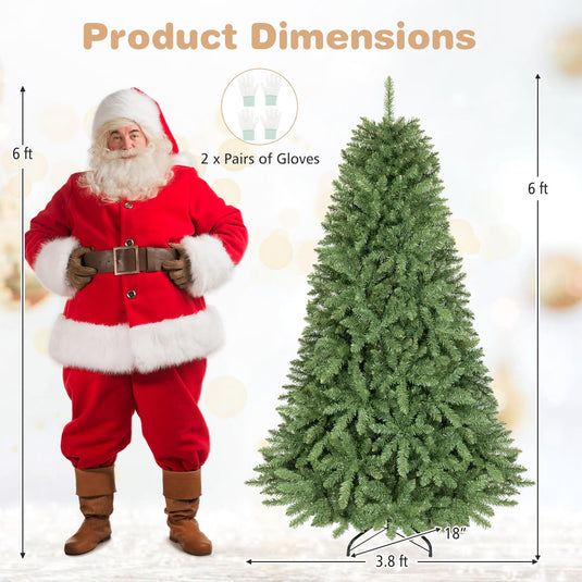 Goplus Artificial Christmas Tree | Unlit Hinged Full Xmas Tree with Folding Metal Stand