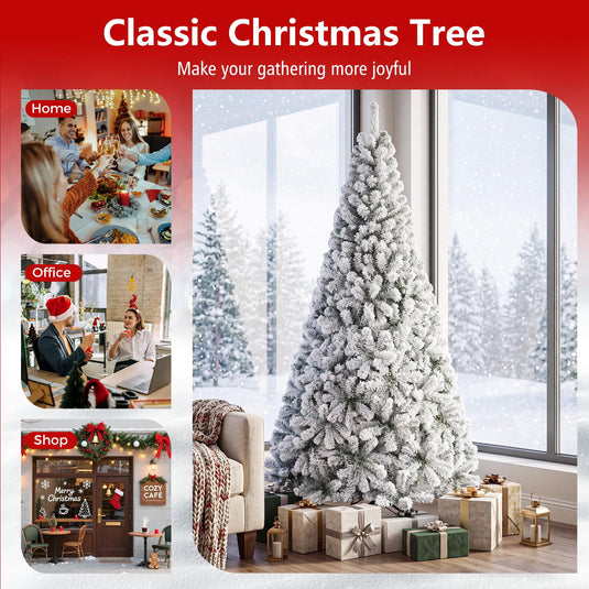 Goplus 6FT/9FT Artificial Christmas Tree Unlit Flocked Xmas Tree with Full Branch Tips & Folding Metal Stand