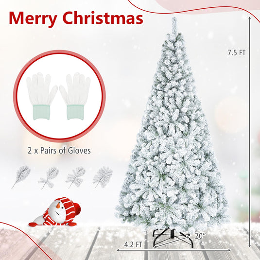 Goplus 6FT/9FT Artificial Christmas Tree Unlit Flocked Xmas Tree with Full Branch Tips & Folding Metal Stand