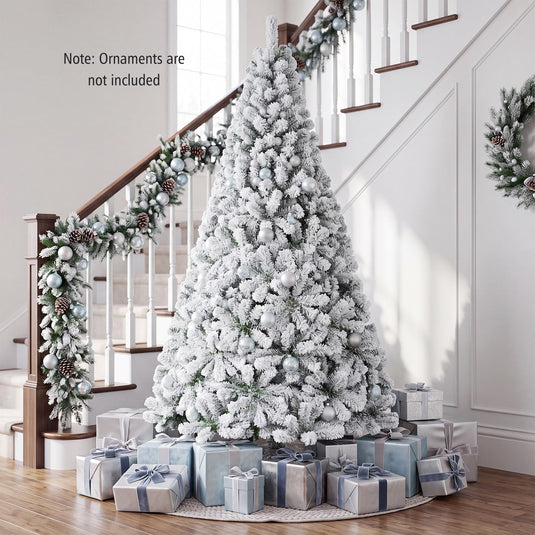 Goplus 6FT/9FT Artificial Christmas Tree Unlit Flocked Xmas Tree with Full Branch Tips & Folding Metal Stand