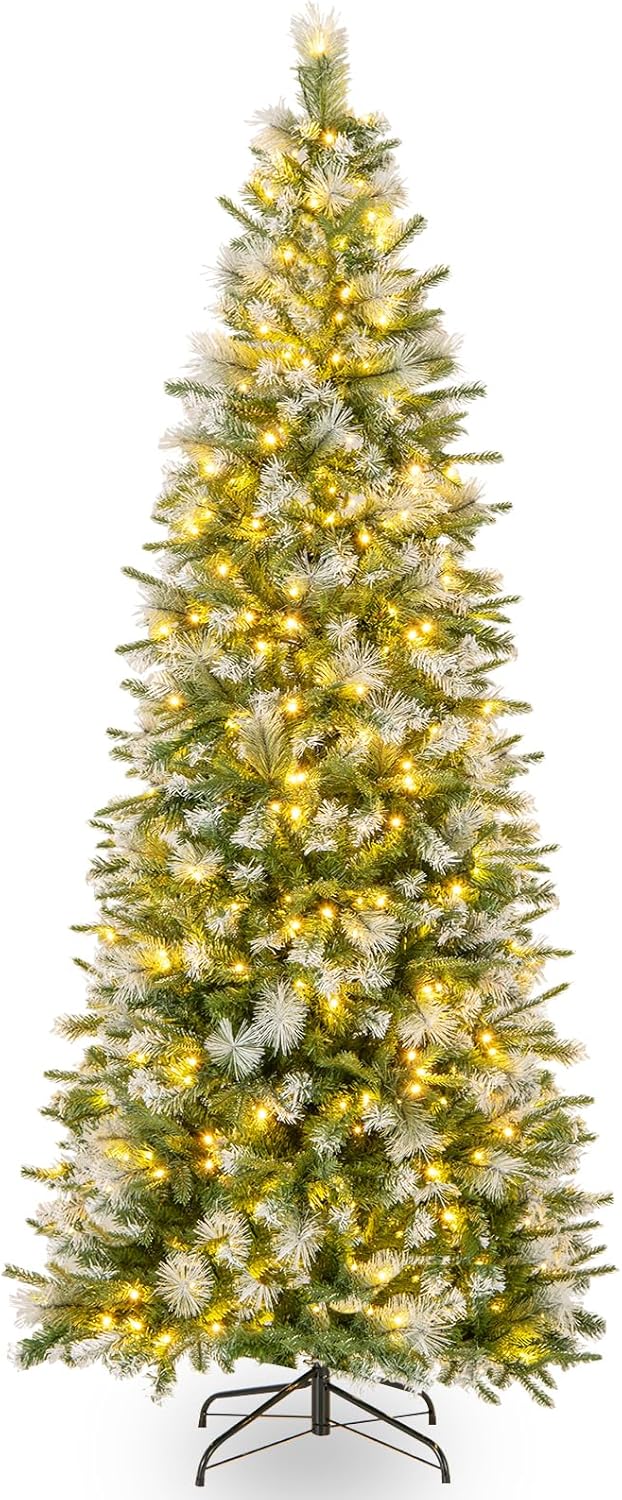 Load image into Gallery viewer, Goplus 6ft / 7.5ft / 9ft Pre-Lit Pencil Christmas Tree with Flocked Frosted Tips &amp; LED Lights
