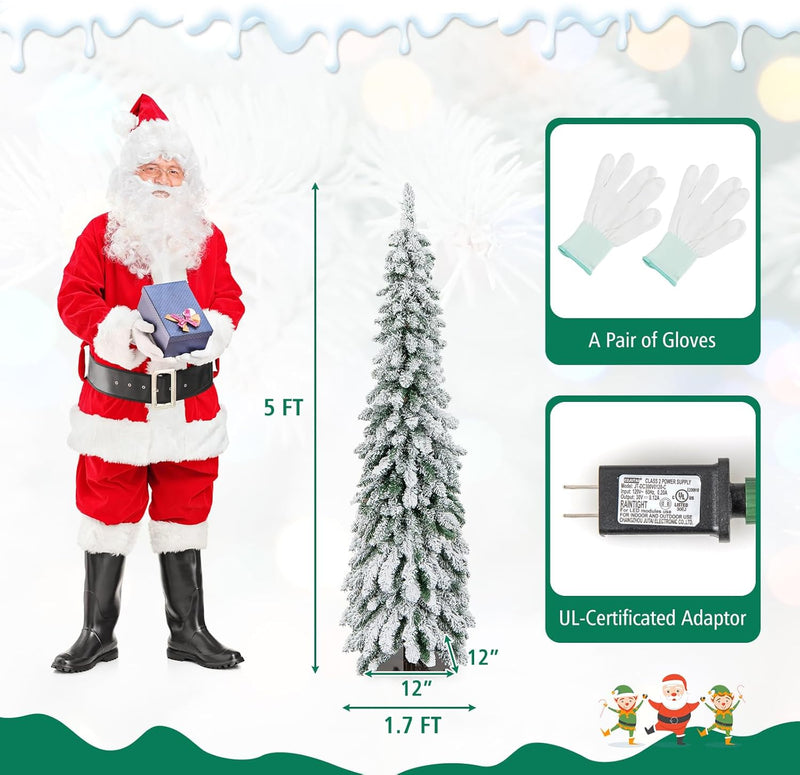 Load image into Gallery viewer, Goplus Pre-Lit Flocked Pencil Christmas Tree Artificial Slim Xmas Tree
