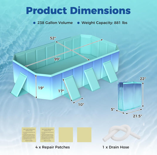 Goplus Foldable Portable Rectangle Around Ground Pool with 24 Hard Shell and Drain Hose
