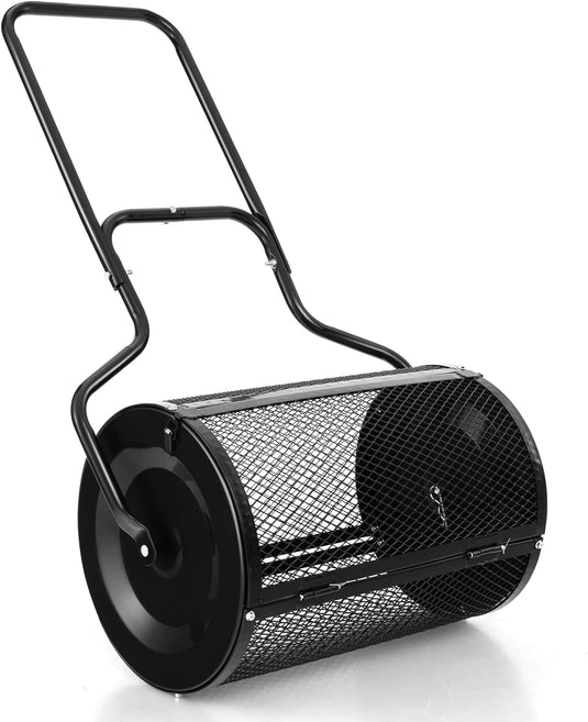 Goplus 24 inch Compost Spreader for Lawn, Lightweight Metal Mesh Lawn Roller Double Side Latches for Topdressing & Seedling