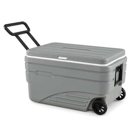 Goplus Portable Wheeled Ice Cooler All-Weather HDPE Ice Chest with Foldable Pull & Carry Handles