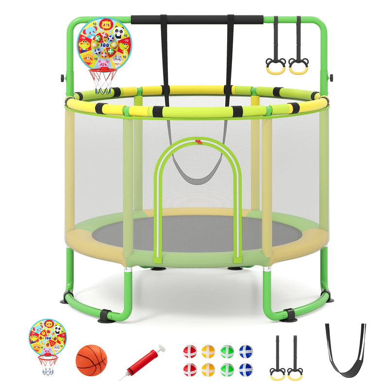 Load image into Gallery viewer, Goplus Trampoline for Kids with Enclosure Adjustable Gymnastics Bar Swing &amp; Basketball Hoop
