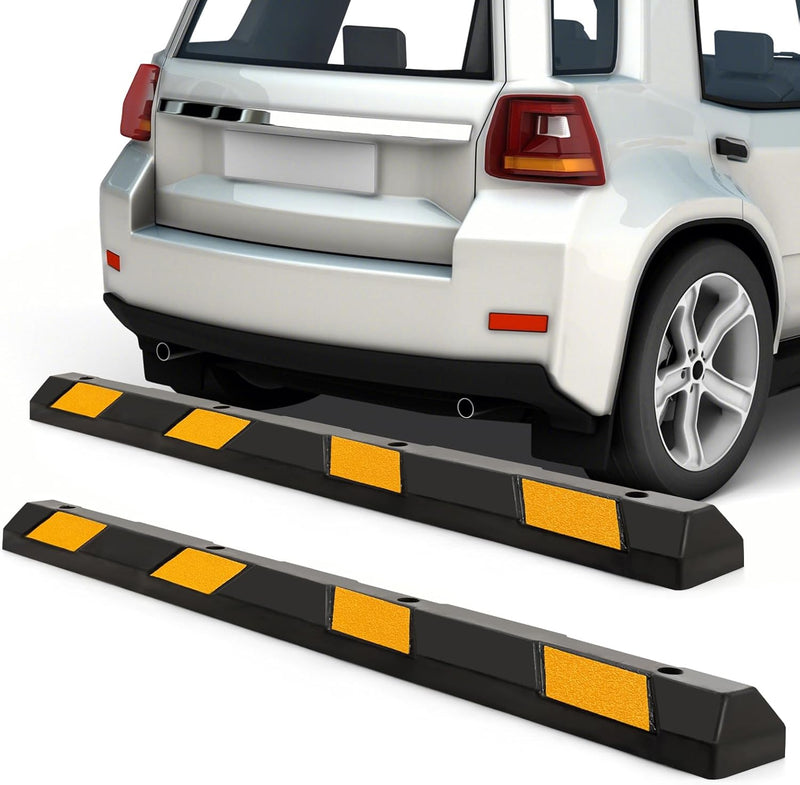 Load image into Gallery viewer, Goplus Rubber Parking Curb, 72&quot; Heavy Duty Packing Block Parking Target with 8 High Reflective Yellow Safety Stripes
