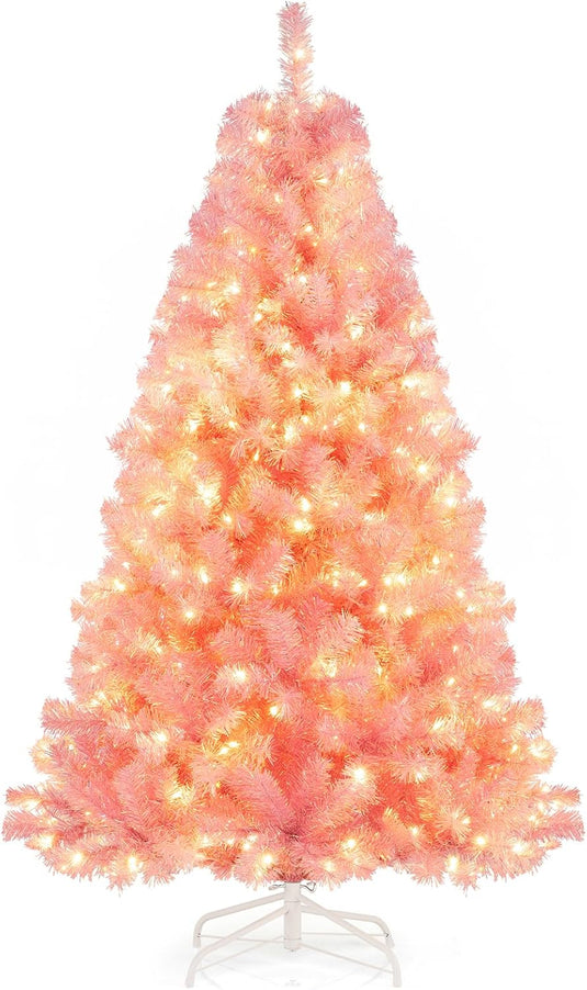 Goplus 6 FT Pre-Lit Tinsel Christmas Tree | Home Office Seasonal Holiday Decoration