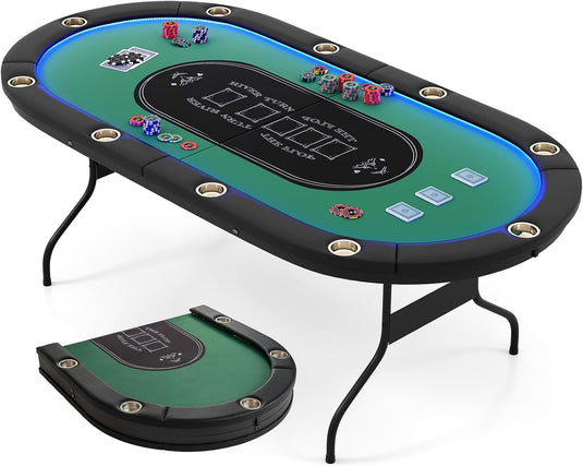 Goplus 84" Foldable Poker Table with LED Lights  for Texas Hold'em Blackjack