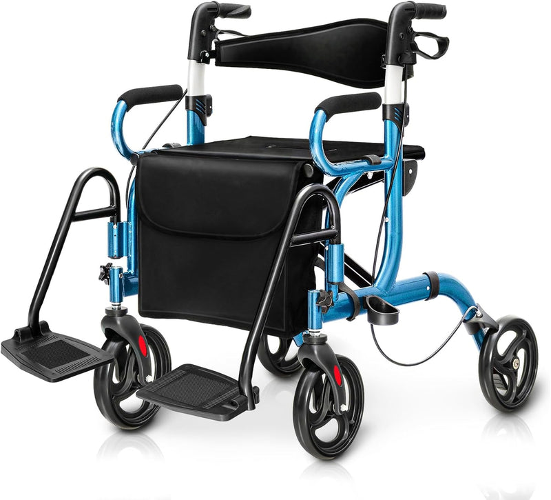Load image into Gallery viewer, Goplus 2 in 1 Rollator Walker for Seniors Folding Transport Wheelchair Rollator with 8&quot; Wheels
