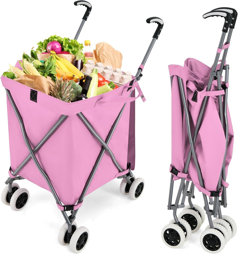 Load image into Gallery viewer, Goplus Folding Shopping Cart with Wheels, Grocery Cart with Removable Oxford Cloth Liner

