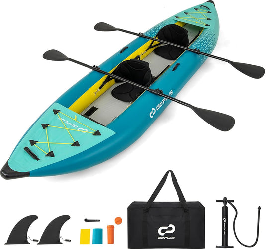 Goplus 12.5 ft Inflatable Tandem Kayak | 1-2 Person Canoe | 507 lbs Capacity | Includes All Accessories & Carry Bag