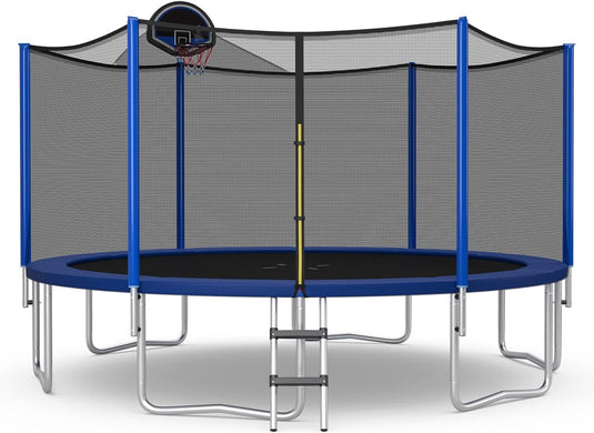 Goplus 12FT 14FT ASTM Approved Trampoline with Basketball Hoop and Internal-Net