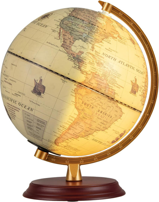 Goplus 8 Inch Night Light up Globe Lamp with Wooden Stand and HD Map for Kids Adults