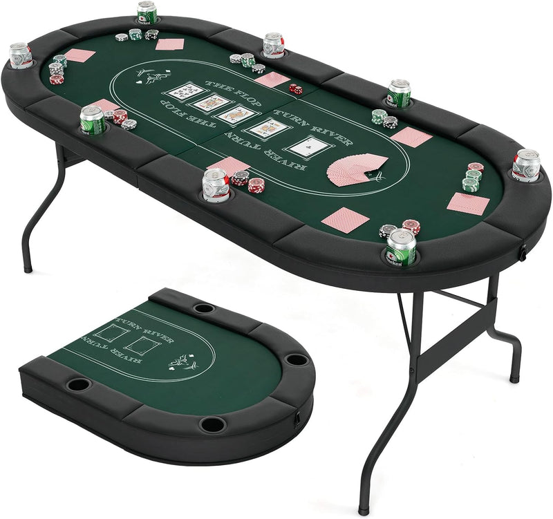 Load image into Gallery viewer, Goplus 72” Poker Table Foldable, 8 Players Card Board Game Table w/Deep Metal Cup Holders

