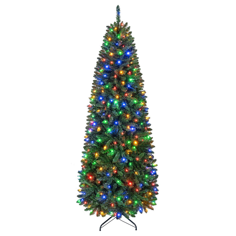 Load image into Gallery viewer, Goplus 5ft/6ft/7ft/8ft Pre-Lit Pencil Christmas Tree with Warm White and Colorful Lights
