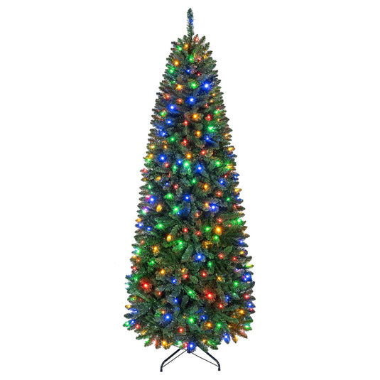 Goplus 5ft/6ft/7ft/8ft Pre-Lit Pencil Christmas Tree with Warm White and Colorful Lights