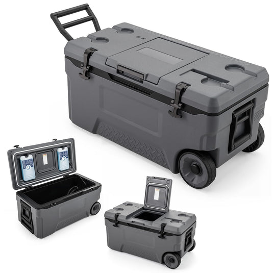 Goplus 53/74 QT Insulated Hard Cooler Portable Rolling Cooler w/Wheels
