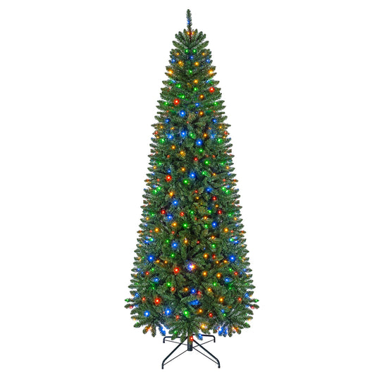 Goplus 5ft/6ft/7ft/8ft Pre-Lit Pencil Christmas Tree with Warm White and Colorful Lights