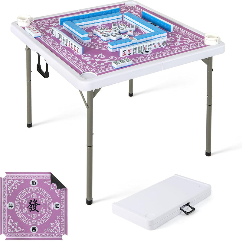 Load image into Gallery viewer, Goplus Mahjong Table, 35&quot; Square Folding Card Table w/4Cup Holders, Anti Slip Mat, HDPE Tabletop w/Removable Mat
