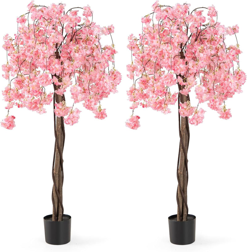 Load image into Gallery viewer, Goplus 5.5FT Artificial Cherry Blossom Tree Faux Floral Plant Blooming Tree in Nursery Pot
