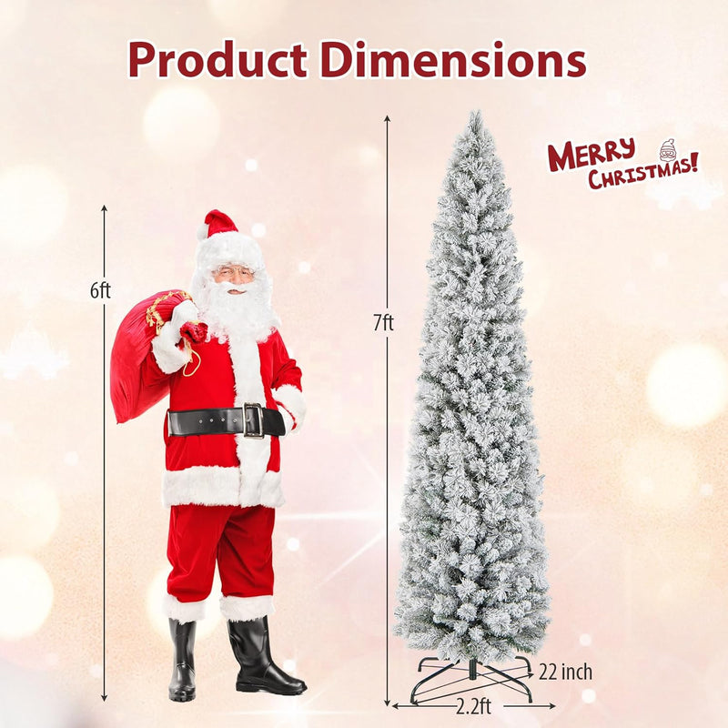 Load image into Gallery viewer, Goplus Pre-Lit Snow Flocked Pencil Christmas Tree for Home Office Holiday Decor
