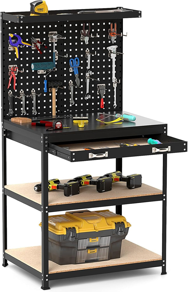 Load image into Gallery viewer, Goplus Workbench with Pegboard, 32&quot; x 16&quot; Multi-use Workbench with 2 Tires of Shelves, Topping Space
