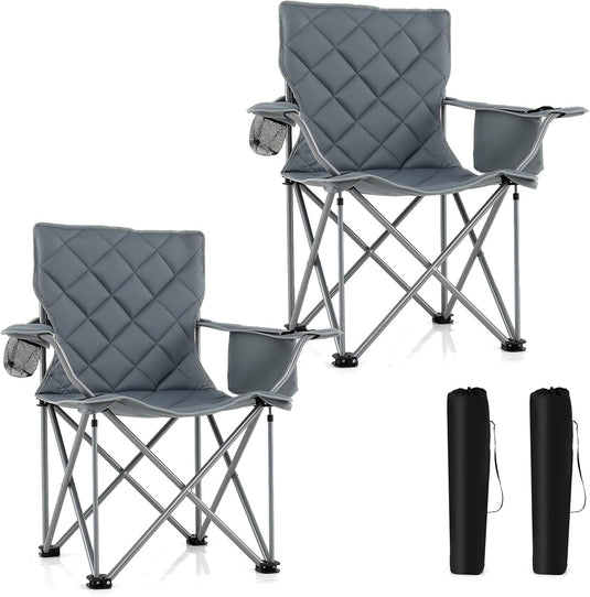 Goplus Heavy Duty Outdoor Folding Chair with Cooler Pouch & Cup Holder | Support 500 LBS