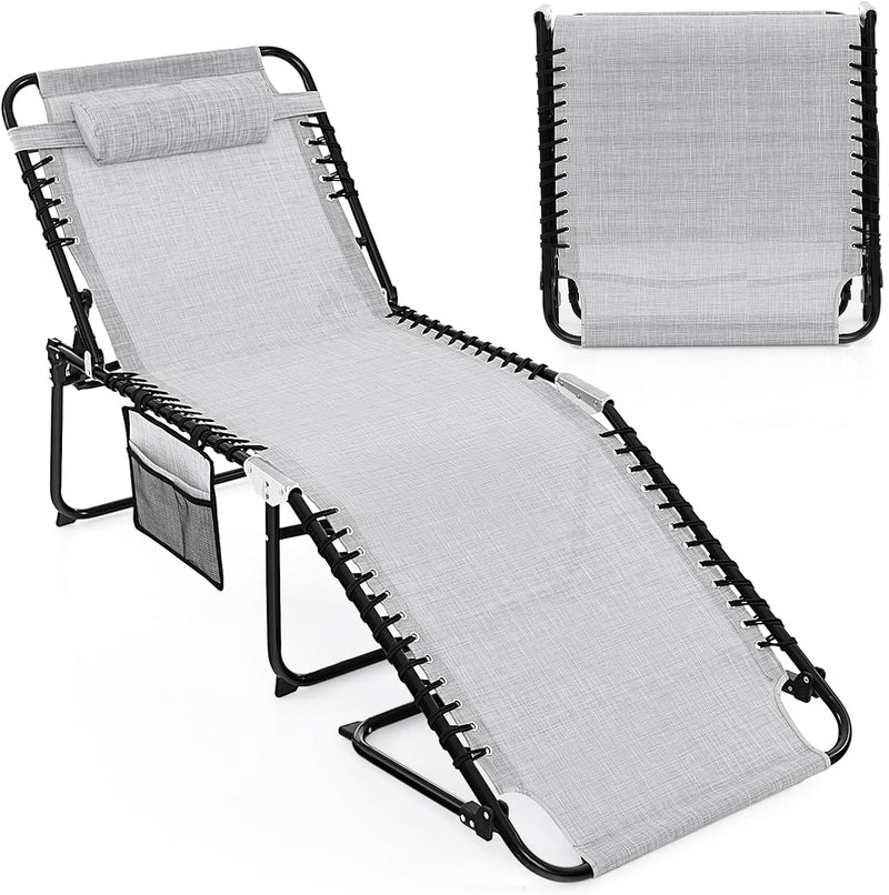 Load image into Gallery viewer, Goplus Extra Large Lounge Chair Outdoor Folding 5-Position Tanning Chair
