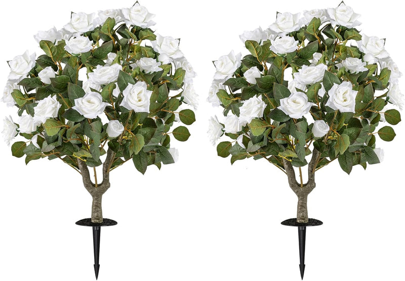 Load image into Gallery viewer, Goplus 31.5” 2 Pack Artificial Rose Flower Trees with Spikes &amp; 18 White Flowers
