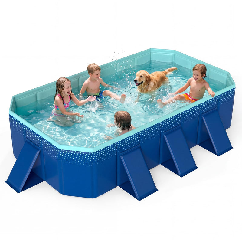 Load image into Gallery viewer, Goplus Foldable Portable Rectangle Around Ground Pool with 24 Hard Shell and Drain Hose
