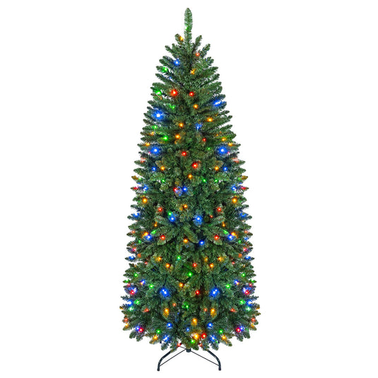 Goplus 5ft/6ft/7ft/8ft Pre-Lit Pencil Christmas Tree with Warm White and Colorful Lights